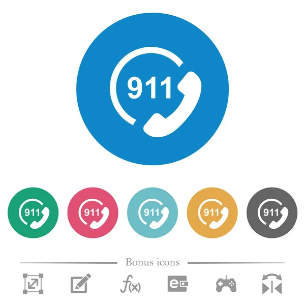 Llamada Emergencia 911 Iconos Blancos Planos Fondos Color Redondo Iconos — Archivo Imágenes Vectoriales
