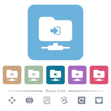 Renkli yuvarlak kare arkaplan üzerinde FTP giriş beyaz düz simgeleri. 6 bonus simgesi dahil