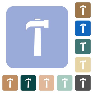 Renkli yuvarlak kare arka planlar üzerinde eski çekiç beyaz düz simgeler