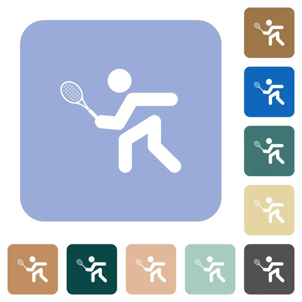 Tennis Player White Flat Icons Color Rounded Square Backgrounds — Stock Vector