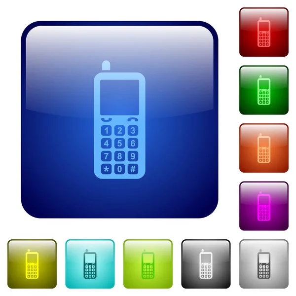 Ícones Telefone Celular Retro Conjunto Botão Brilhante Cor Quadrada Arredondada —  Vetores de Stock
