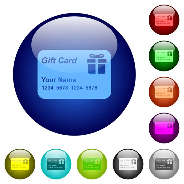 Δωροκάρτα Όνομα Και Αριθμούς Εικονίδια Στρογγυλά Γυάλινα Κουμπιά Διάφορα Χρώματα — Διανυσματικό Αρχείο