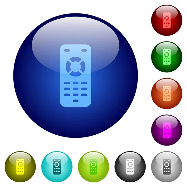 圆形玻璃按钮上有多种颜色的遥控图标 安排层次结构 — 图库矢量图片