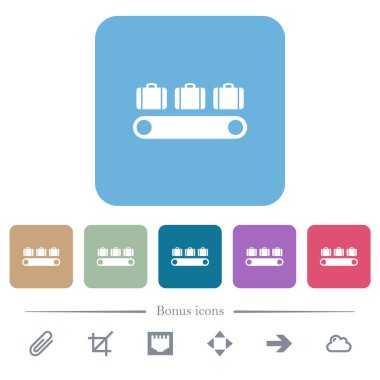 Renkli yuvarlak kare arkaplan üzerine beyaz konveyör simgeleri. 6 bonus simgesi dahil