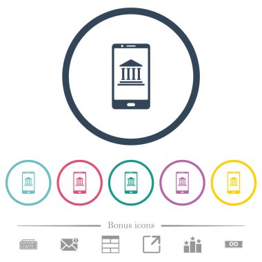 Gezici bankacılık düz renk simgeleri yuvarlak hatlarda. 6 bonus simgesi dahil.