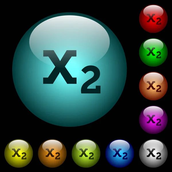 字幕图标在彩色照明球面玻璃按钮的黑色背景 可用于黑色或深色模板 — 图库矢量图片