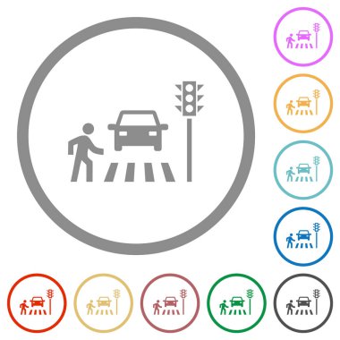 Yaya geçişi düz renk simgeleri beyaz arkaplan üzerinde yuvarlak çizgiler