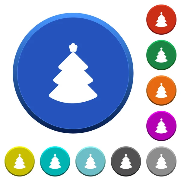 Christmas Tree Color Beveled Buttons Smooth Surfaces Flat White Icons — Stock Vector