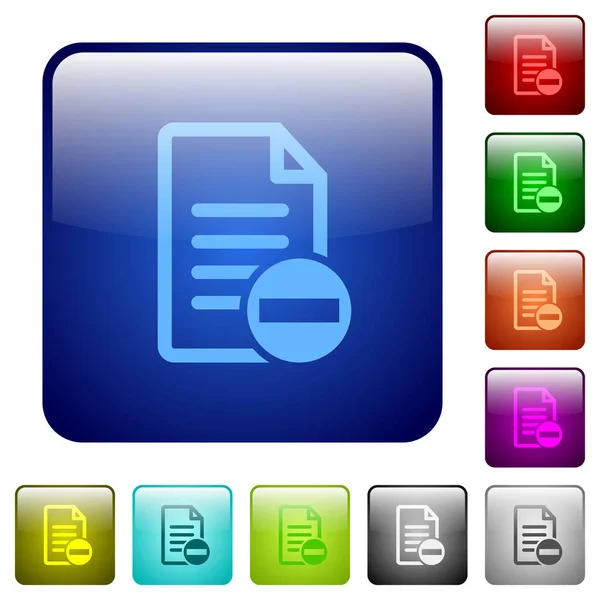 Rimuovere Icone Del Documento Arrotondato Colore Quadrato Lucido Pulsante Impostato — Vettoriale Stock