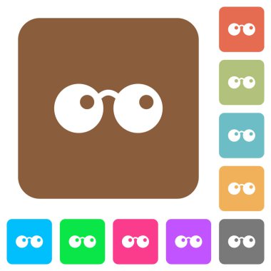 Yuvarlak kare renkli arkaplanda güneş gözlüğü simgeleri.