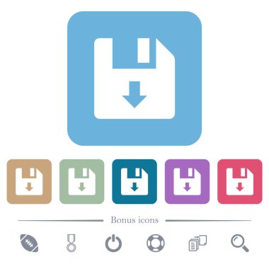 Renkli yuvarlak kare arkaplan üzerinde beyaz düz simgeleri aşağı taşı. 6 bonus simgesi dahil