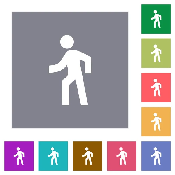 Man Walking Left Flat Icons Simple Color Square Backgrounds — Stock Vector