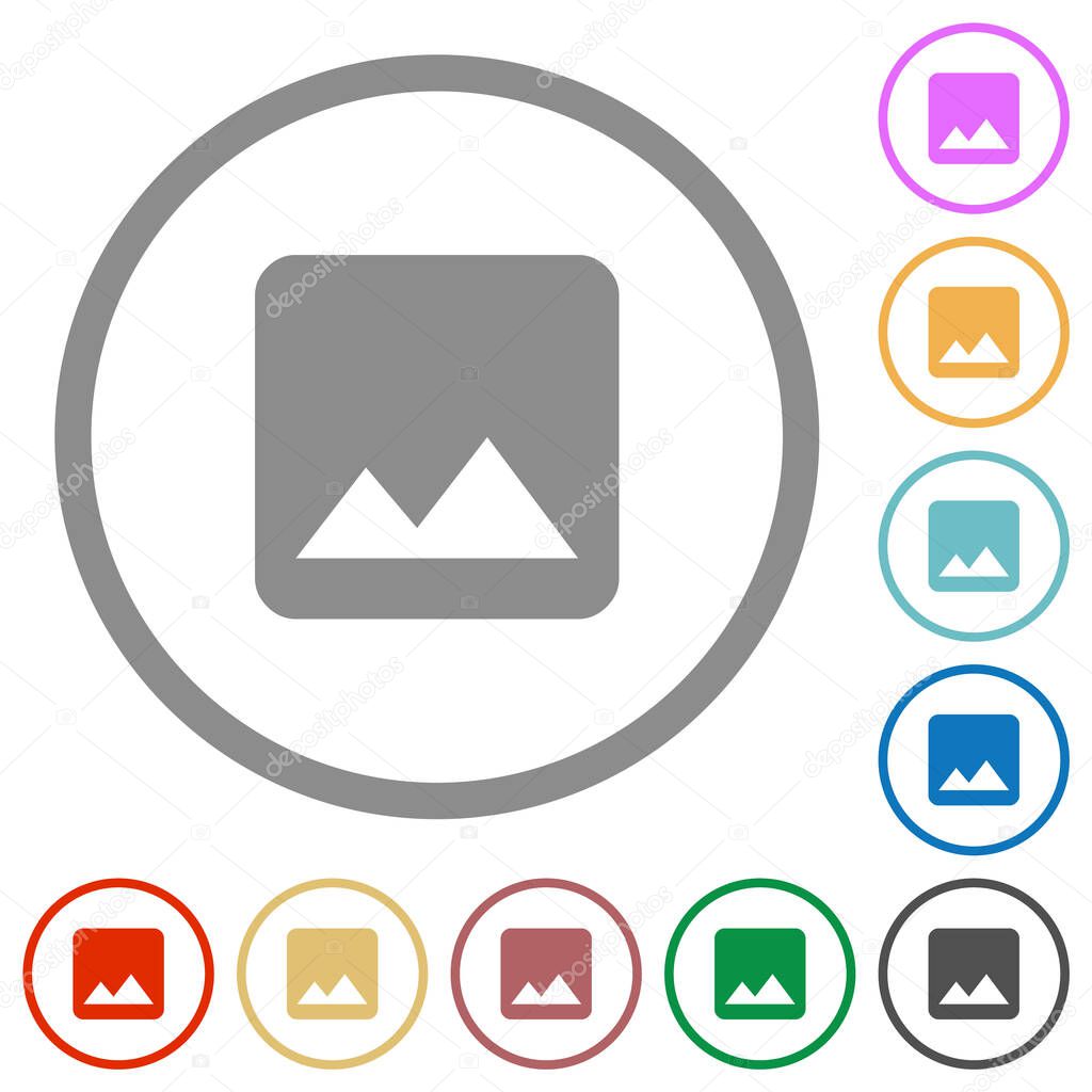 Single image flat color icons in round outlines on white background
