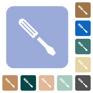 Renkli yuvarlak kare arkaplan üzerinde tek bir tornavida beyaz düz simgeleri