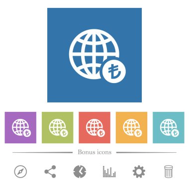 Çevrimiçi Lira ödeme düz beyaz simgeler kare arka planda. 6 bonus simgesi dahil.