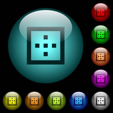 Dış sınır simgeleri siyah arkaplandaki renkli küresel cam düğmelerle aydınlatılır. Siyah ya da koyu şablonlar için kullanılabilir