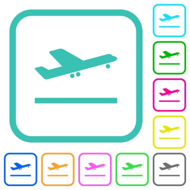 Beyaz zemin üzerinde eğri kenarlarda canlı renkli düz simgeler havalanır