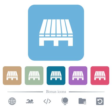 Renkli yuvarlak kare arkaplan üzerine tek palet beyaz düz simgeler. 6 bonus simgesi dahil