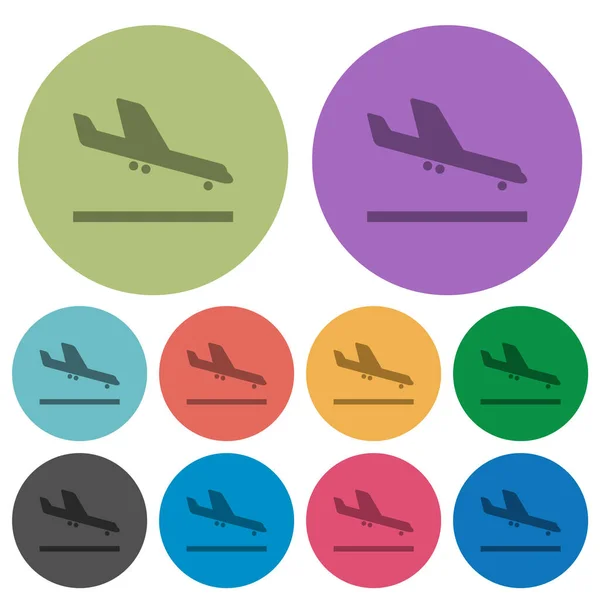 Flugzeug Landung Dunklere Flache Symbole Auf Farbe Runden Hintergrund — Stockvektor