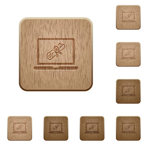 Webinar Laptop Rounded Square Carved Wooden Button Styles — Stock Vector