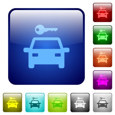 Yuvarlak kare renkli parlak düğmeli araba kiralama simgeleri