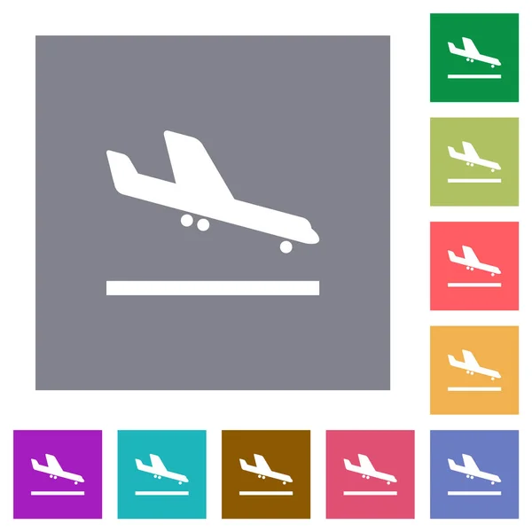 Avião Pouso Ícones Planos Fundos Quadrados Cor Simples — Vetor de Stock