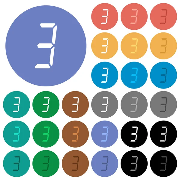 Digitale Nummer Drei Von Sieben Segment Typen Mehrfarbige Flache Symbole — Stockvektor