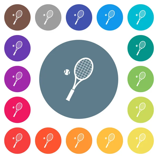 Tennis Racket Ball Flat White Icons Color Backgrounds Background Color — Stock Vector