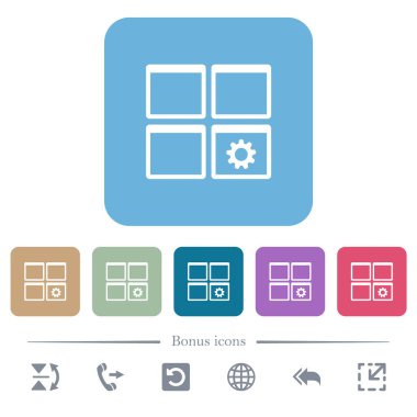 Renkli yuvarlak kare arkaplan üzerine beyaz düz simge ayarları. 6 bonus simgesi dahil