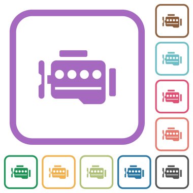 Beyaz arkaplanda renkli yuvarlak kare çerçeveli basit motor simgeleri