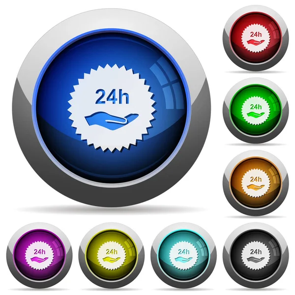 Iconos Etiqueta Adhesiva Servicio 24H Botones Brillantes Redondos Con Marcos — Archivo Imágenes Vectoriales