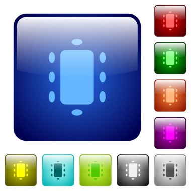 Yuvarlak kare renkli parlak düğmelerdeki simgelerle buluşur