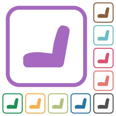 Beyaz arkaplanda renkli yuvarlak kare çerçeveli basit simgeler