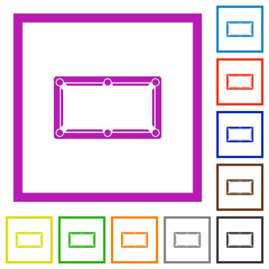 Boş bilardo masası beyaz arkaplanda kare çerçeveli düz renk simgeleri