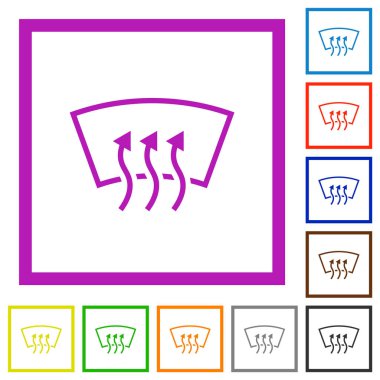 Ön cam beyaz arkaplan üzerindeki kare çerçevelerde düz renk simgelerini çözer