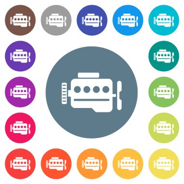 Motor sembolü yuvarlak renkli arka planda düz beyaz simgeler. 17 arkaplan renk varyasyonu dahil.