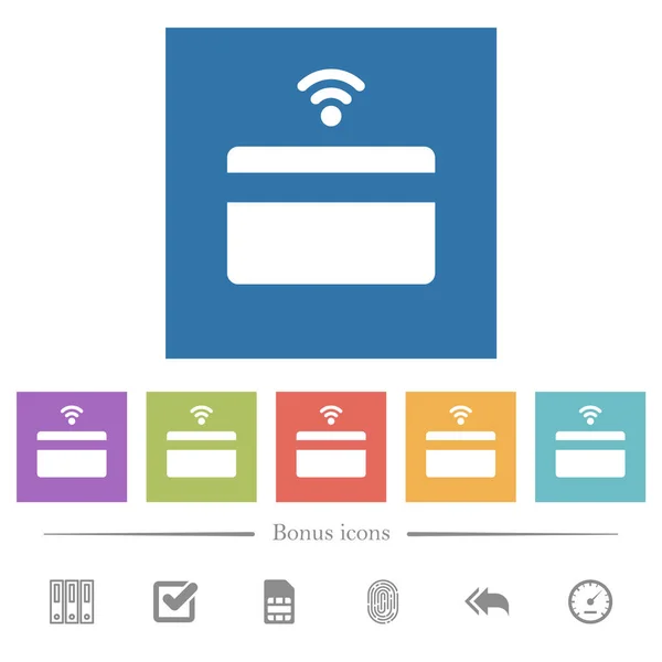 Бесконтактная Кредитная Карта Плоские Белые Иконки Квадратных Фонов Бонусных Значков — стоковый вектор