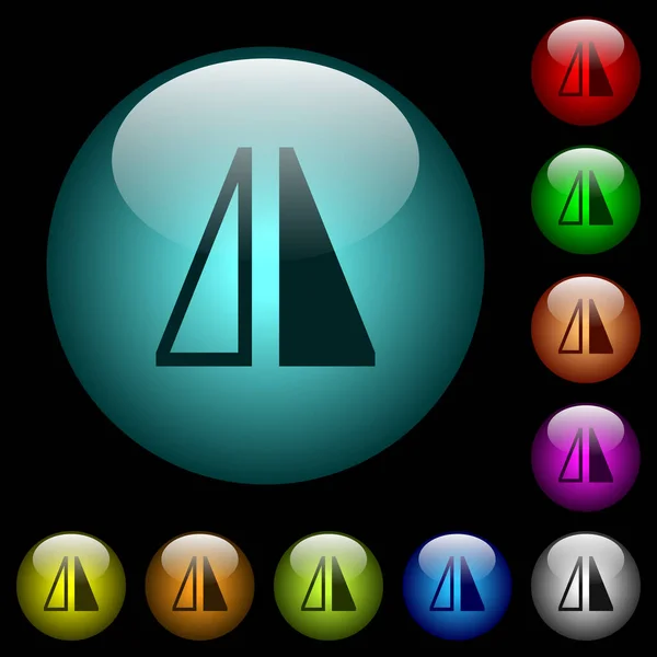 在黑色背景上的彩色照明球面玻璃按钮中翻转水平图标 可用于黑色或深色模板 — 图库矢量图片