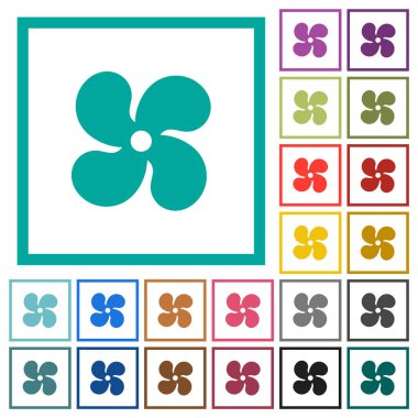 Otomobil fan seviyesi 4 düz renk simgeleri beyaz arkaplanda çeyrek çerçeve ile