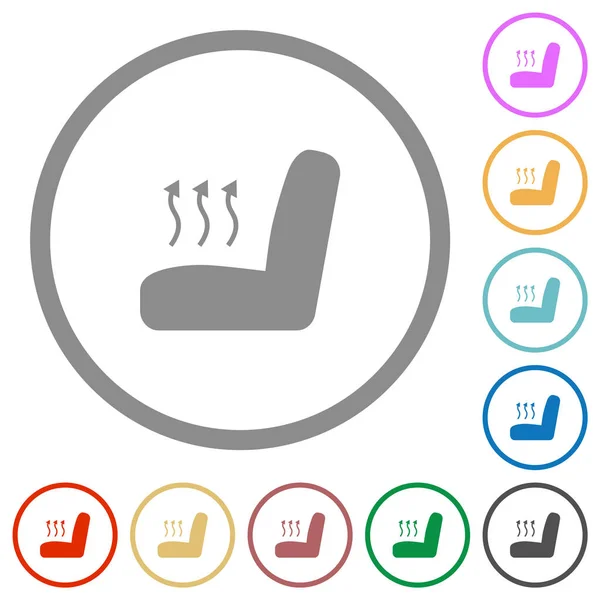 Asiento Coche Calefacción Iconos Color Plano Contornos Redondos Sobre Fondo — Vector de stock