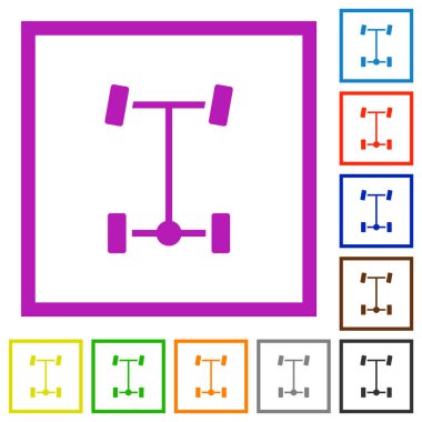 Beyaz arkaplanda kare çerçevelerde arka diferansiyel düz renk simgeleri