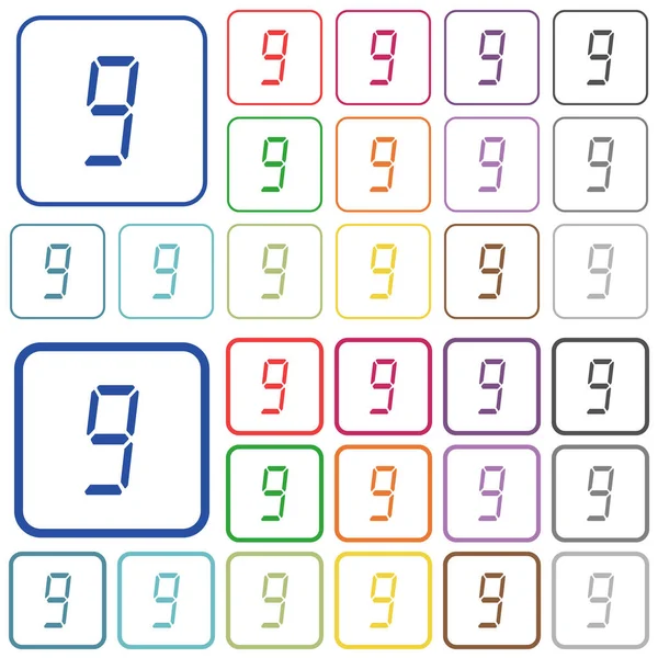Digitale Zahl Neun Von Sieben Segment Typ Farbe Flache Symbole — Stockvektor