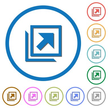 Beyaz arkaplanda yuvarlak çizgilerde gölgeli yeni düz renk vektör simgelerinde aç