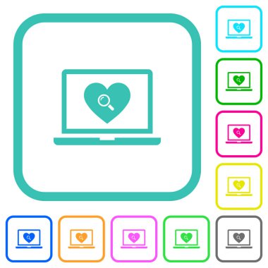 Çevrimiçi Buluşma dizüstü bilgisayarda canlı renkli düz simgeler beyaz arkaplan üzerinde eğimli sınırlarda