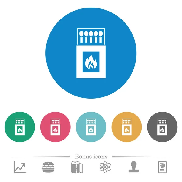Caixa Fósforos Ícones Brancos Planos Fundos Cor Redonda Ícones Bônus —  Vetores de Stock