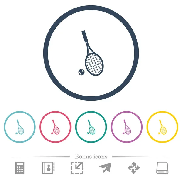 Topun Düz Renkli Simgeleriyle Yuvarlak Hatlı Tenis Raketi Bonus Simgesi — Stok Vektör