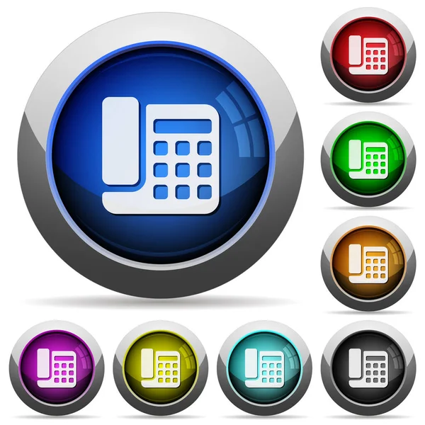 Iconos Teléfono Oficina Botones Brillantes Redondos Con Marcos Acero Varios — Vector de stock