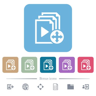 Parça listesi ögesini renkli yuvarlak kare arkaplan üzerinde beyaz düz simgelerle taşı. 6 bonus simgesi dahil