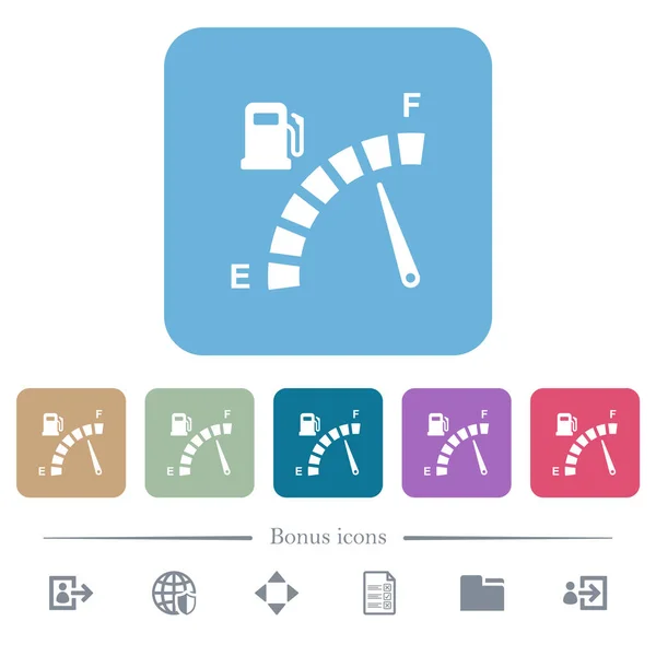 Medidor Combustible Iconos Planos Blancos Sobre Fondos Cuadrados Redondeados Color — Vector de stock