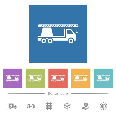 Turna kamyonu kare arkaplanda düz beyaz simgeler. 6 bonus simgesi dahil.